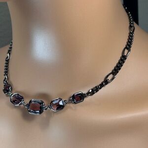 Chic Gunmetal & Purple Stone Necklace